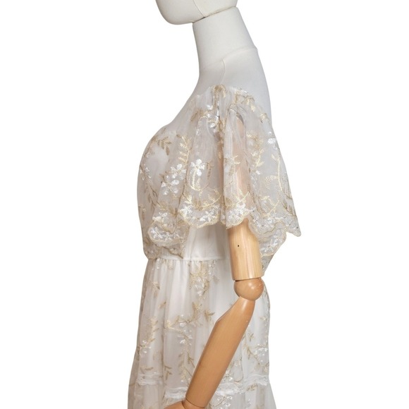 Baltic Born White Floral Lace Embroidered Maxi Dress Cottagecore Bridal Fairy L - Picture 4 of 9